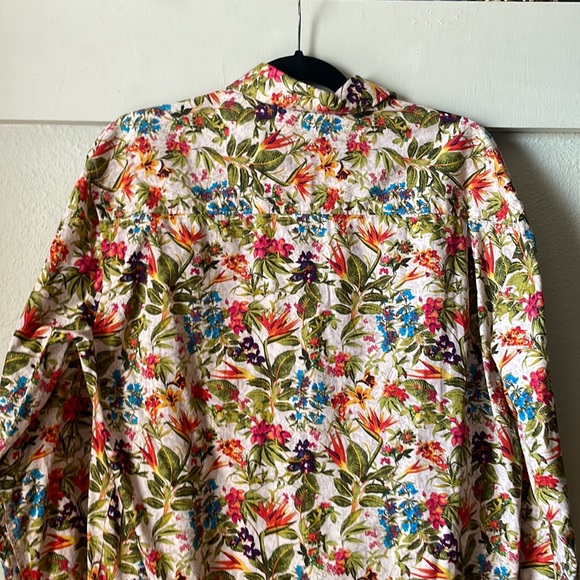 Vintage Alan Flusser tropical floral printed long sleeve cotton button blouse - Picture 6 of 6